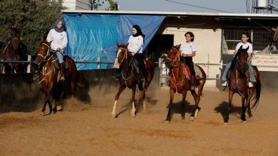 Cavalière Palestinienne Enseigne aux Enfants et aux Filles l'Équitation